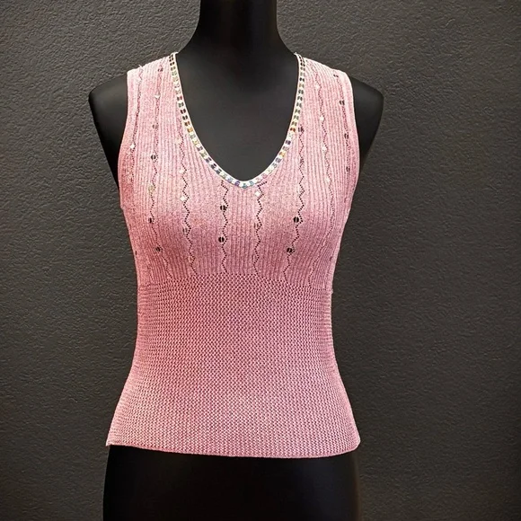 🦄RARE🦄 Vintage JANE DOE COLLECTION Twinset, sequins, metallic pink, knit - Picture 4 of 16
